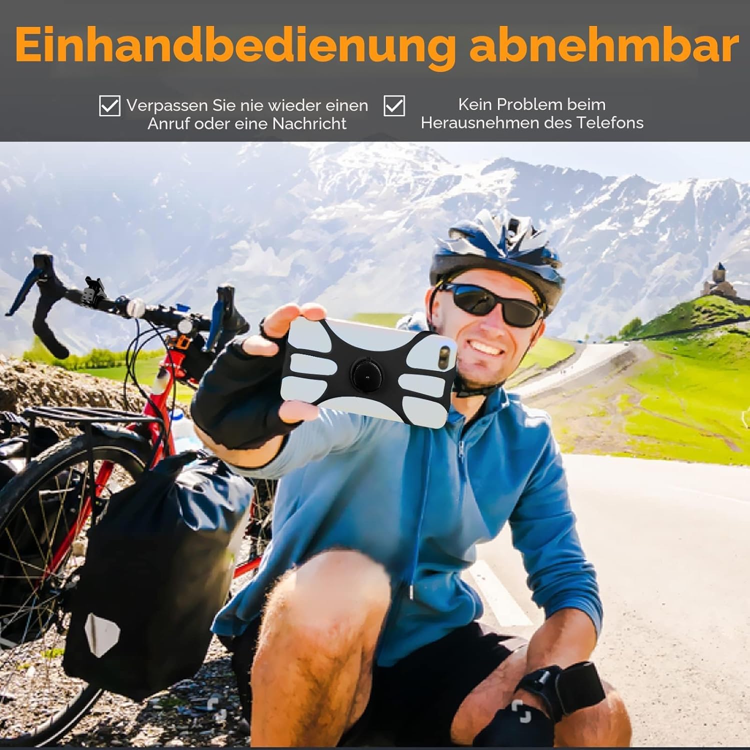 Porta Cellulare Bici, Universale Supporto Smartphone per Bici 360° Rotabile, Staccabile Telefono Porta per MTB Moto Bicicletta Compatibile con iPhone 17/16/15/14, Smartphone 4.5"-7.0" (Nero-4)