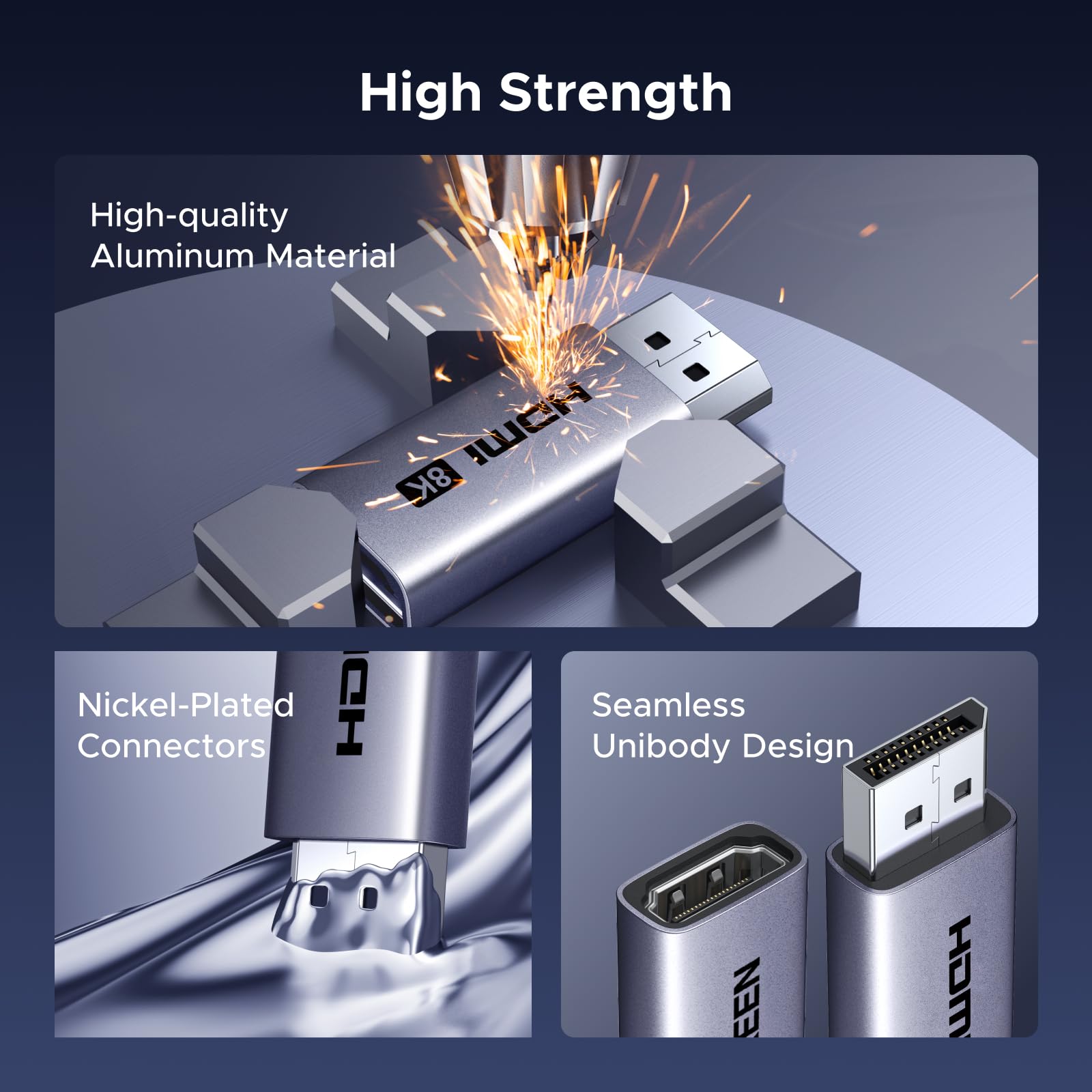 UGREEN Adaptador DisplayPort a HDMI 8K 60Hz 4K 240Hz HDR10 Convertidor DP Macho a HDMI Hembra Unidireccional Carcasa de Aluminio Compatible con PC Monitor HDTV Proyectores 2 Piezas