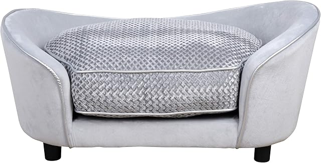 PawHut Dog Sofa for XS and S-Size Dogs, Pet Couch with Thick Sponge Padded Cushion, Cat Lounge Bed with Washable Cover, Wooden Frame