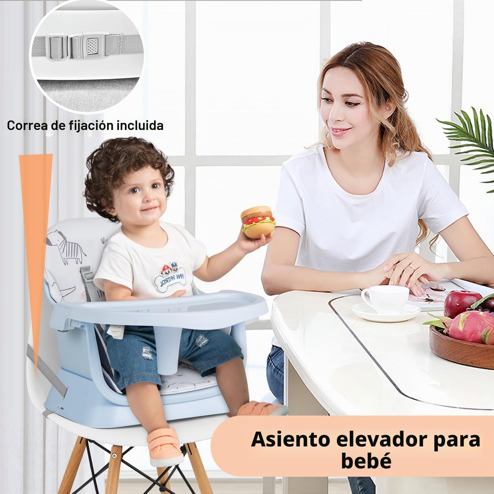 LIFEZEAL Trona para Niños de Polipropileno, Capacidad de Carga de 25 kg, Silla para Niños con Bandeja y Funda de Tela Extraíble, Trona Combinada con Cinturón de Seguridad, 7-36 Meses (Azul)