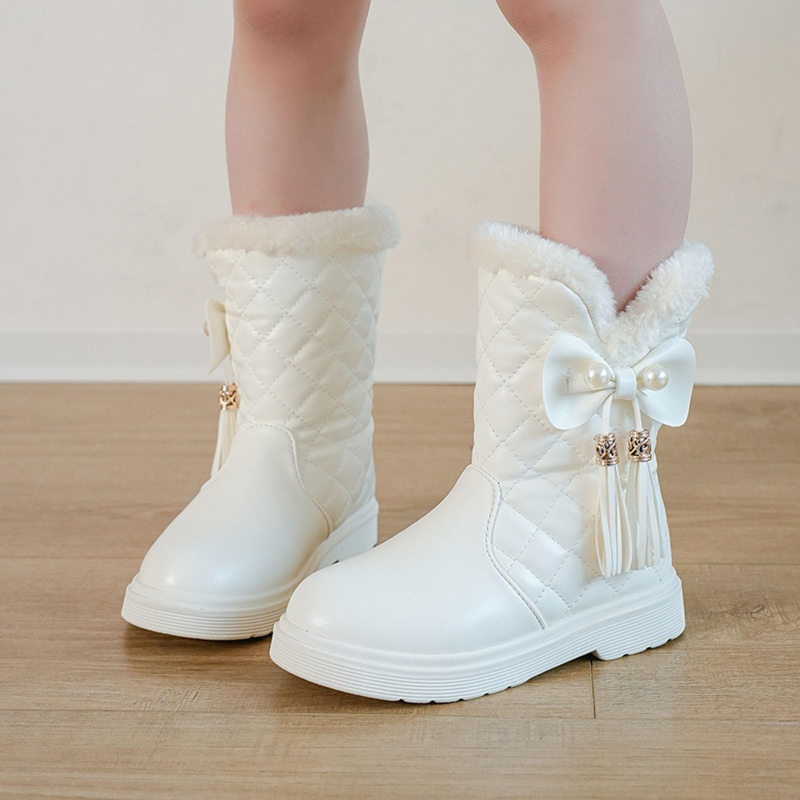 Botas para niños Botas de Nieve de otoño e Invierno para niñas, Gruesa, Antideslizantes, cálidas, cómodas, Botas con de Color (White, 31.5 Little Child)