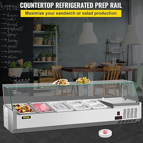 Miniatura 2 de VEVOR Estación refrigerada de preparación de condimentos, 60 pulgadas, mesa de preparación de sándwich de 16.8 cuartos con 4 bandejas de 13 y 4 16