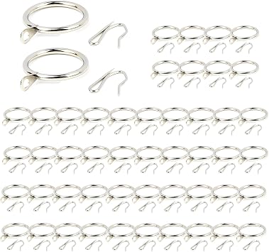 50 Pieces Silver Curtain Rings with Hooks Metal Drapery Rings Curtain Rod Rings and Curtain Hooks for Drapery Pins Inner Diameter 30 mm/1.18" for Window Door Shower CurtainSilver