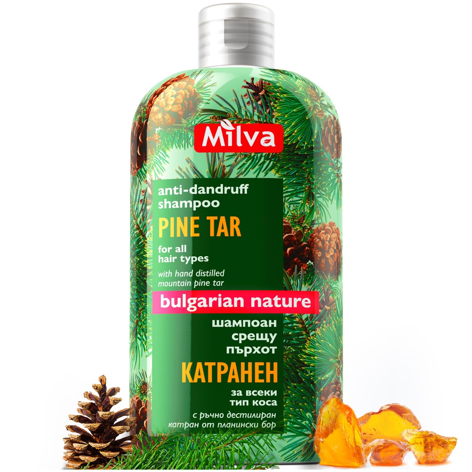 Milva Pine Tar Shampoo for Seborrheic Dermatitis - 500ml Natural Dandruff Shampoo - Anti Dandruff Shampoo - Psoriasis Shampoo - Solution for Dry Itchy and Flaky Scalp Treatment