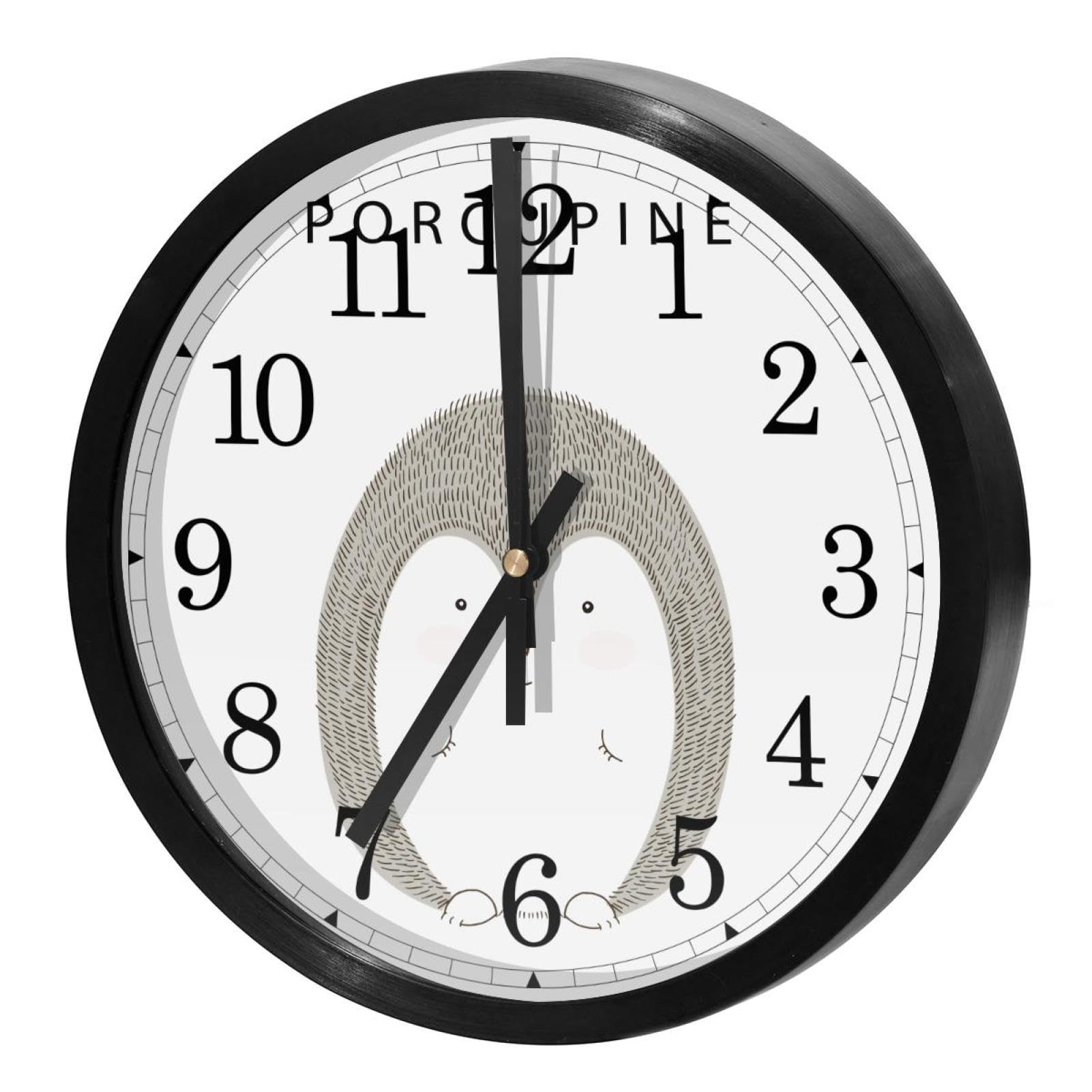 Horloge murale ronde pour maison et cuisine au design de porc-épic poétique