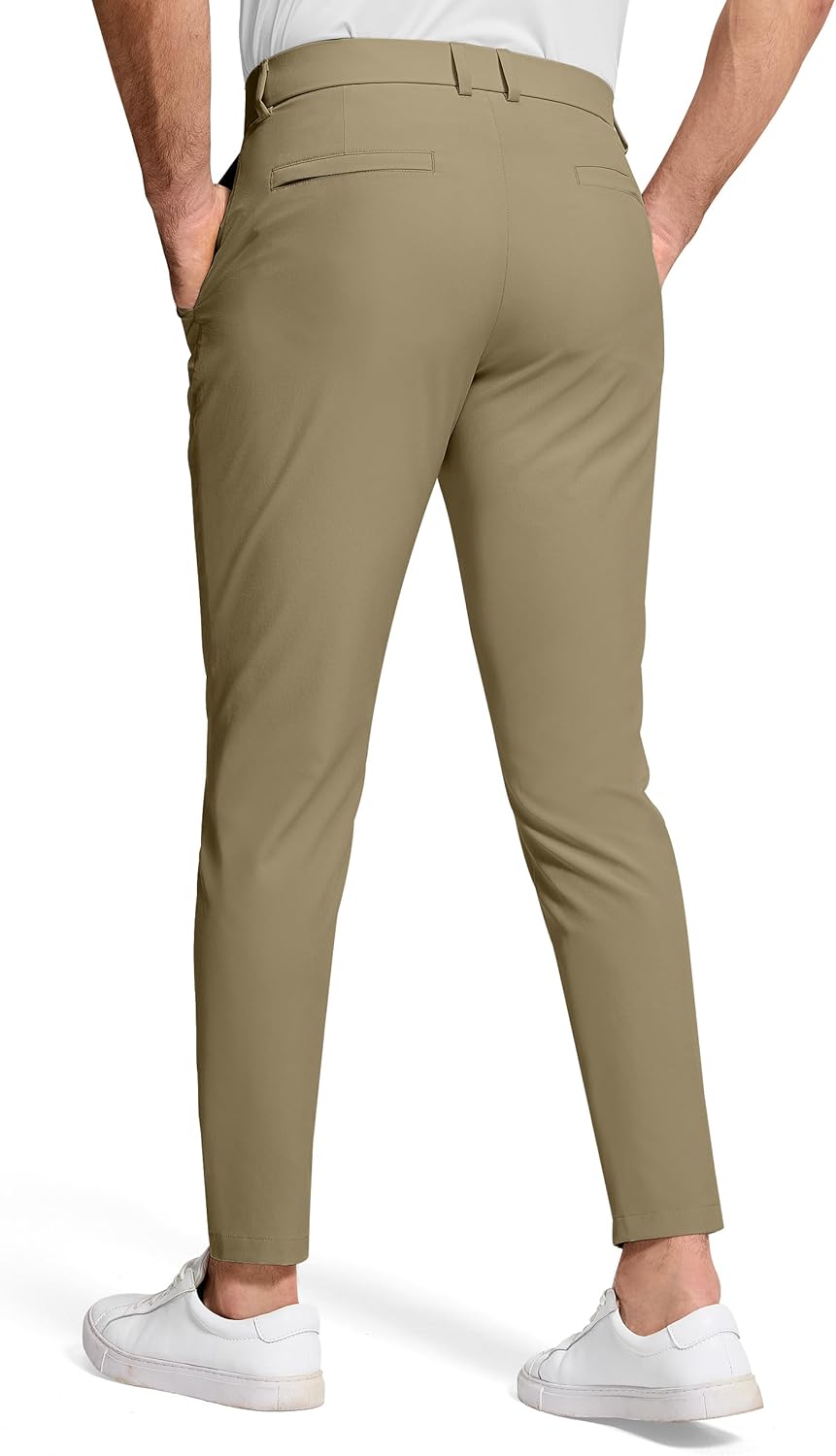 Men's Golf Dress Pants 30" Inseam Stretch Skinny Tapered Lightweight Breathable Chino Trousers with Pockets for Casual Work Dark Khaki 34 - Image 2