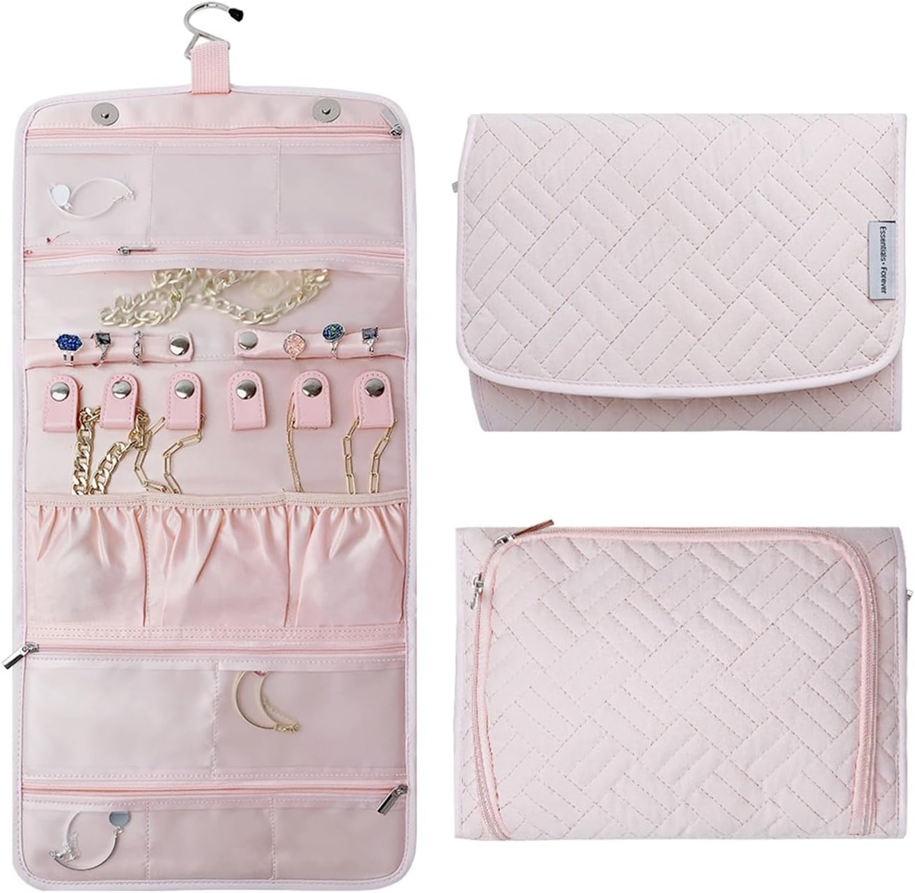 Jewelry Storage Roll Jewelry Organizer Roll with Zippered Foldable Hanging Case for Travel