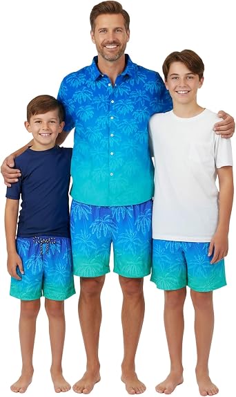Cozople Dad and Son Hawaiian Style Matching Outfit Quick Dry Father and Sons Bathing Suit with Palm Tree Print for Gift