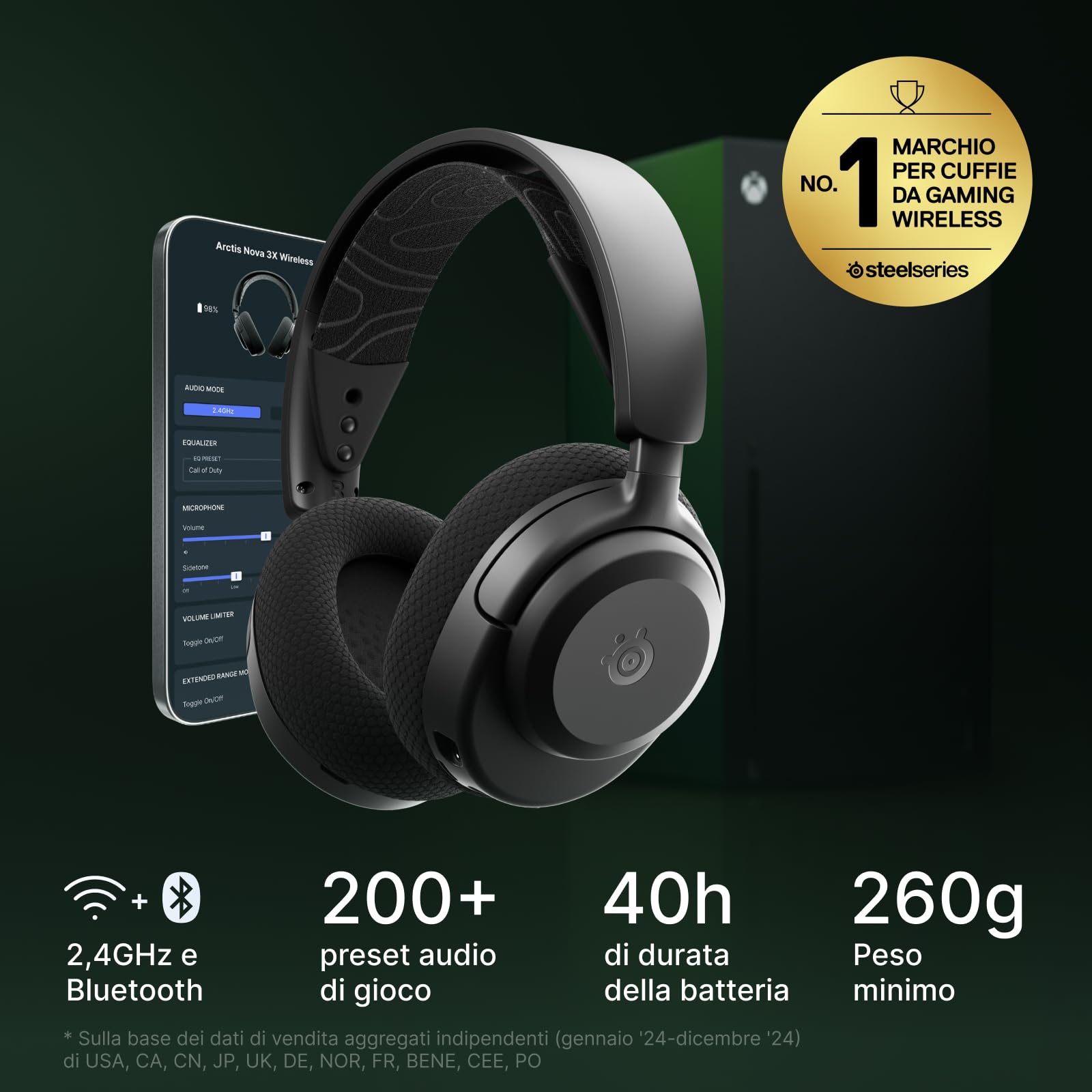 SteelSeries Arctis Nova 3X Wireless Gaming Headset - 40h Batteria - Dettaglio