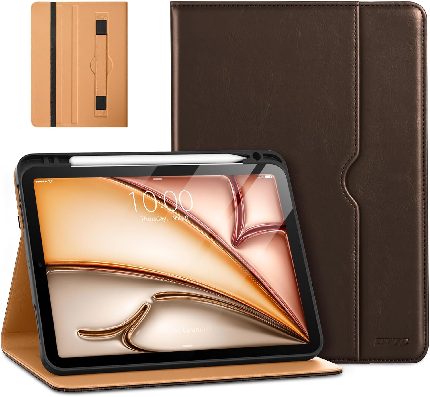 DTTO for iPad Air 11-inch Case M4/M3/M2 (2026/2025/2024), iPad Air 5th / 4th Generation (2022/2020), Premium Leather Business Folio Stand Cover with Pencil Holder - Auto Sleep/Wake, Dark Brown