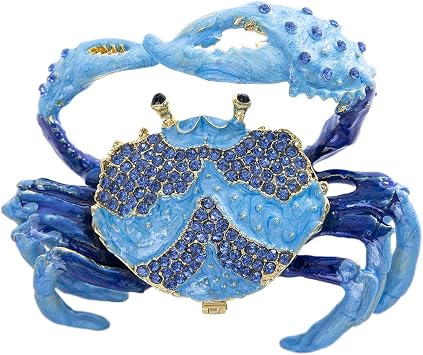 YU FENG 3.5 Inch Crab Trinket Box, Hinged Jewelry Box Animal Figurine