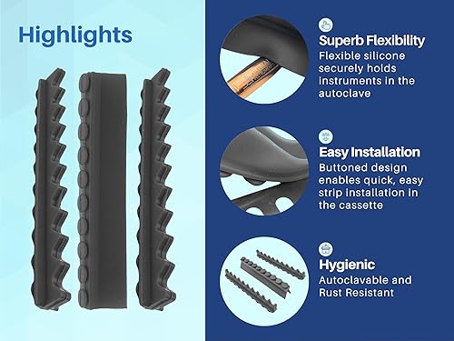 Vista 11 de ARTMAN INSTRUMENTS Tiras de silicona de repuesto, paquete de 3, tiras azules autoclavables para casetes de instrumentos dentales de todos