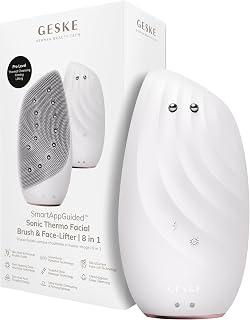 GESKE | SmartAppGuided™ Sonic Thermo Facial Brush & Face-Lifter | 8 in 1 | Skin Cleansing & Anti-Wrinkle | Electric Silicone Cleaning Brush | Facial Massager Device | Cleansing & Anti-Aging