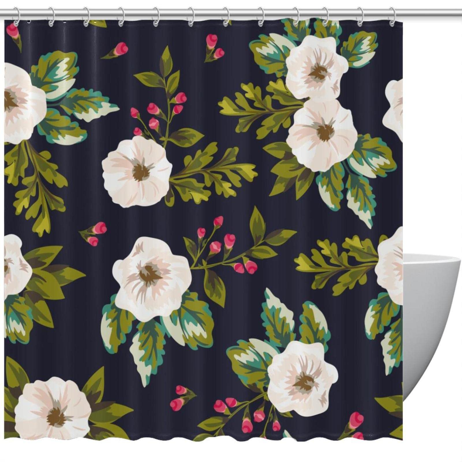 Rideau de douche 183x183 cm pour douche familiale motif fleurs bleu et blanc