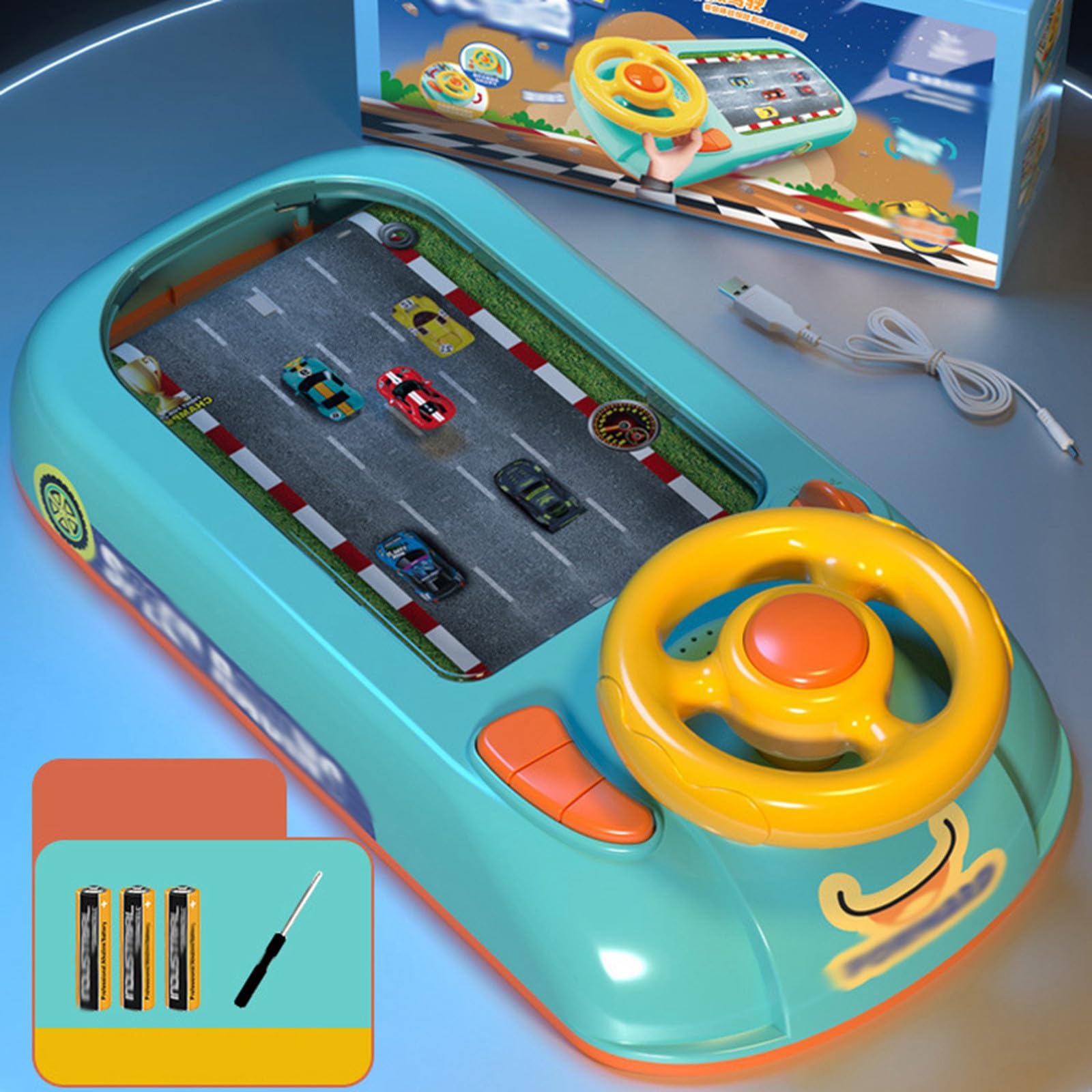 Genérico Juguete Viaje Simulación de Volante para niños, Juguete de conducción, Rompecabezas, Consola Juegos Escritorio para Evitar Carreras a través la Gran Aventura (Green, 43x22x13cm)