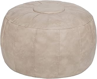 Thgonwid Unstuffed Handmade Moroccan Round Pouf Foot Stool Ottoman Seat Faux Leather Large Storage Bean Bag Floor Chair Foot Rest for Living Room, Bedroom or Wedding Gifts (Mushroom)