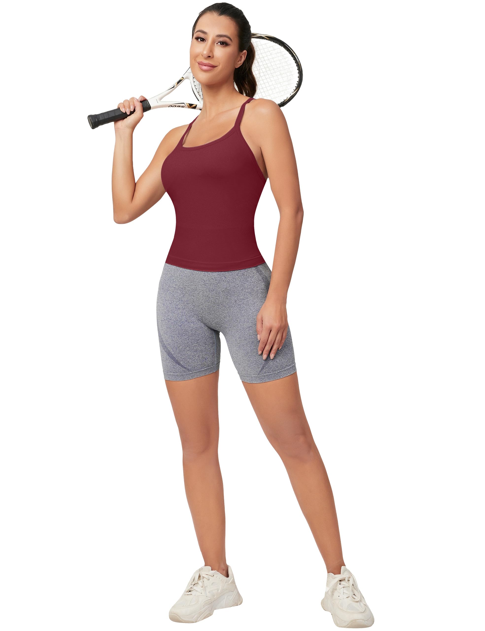 MathCat Workout Tank Tops for Women with Built in Bra, Sleeveless Gym Tops Seamless Racerback Athletic Yoga Shirts: Medium Burgundy