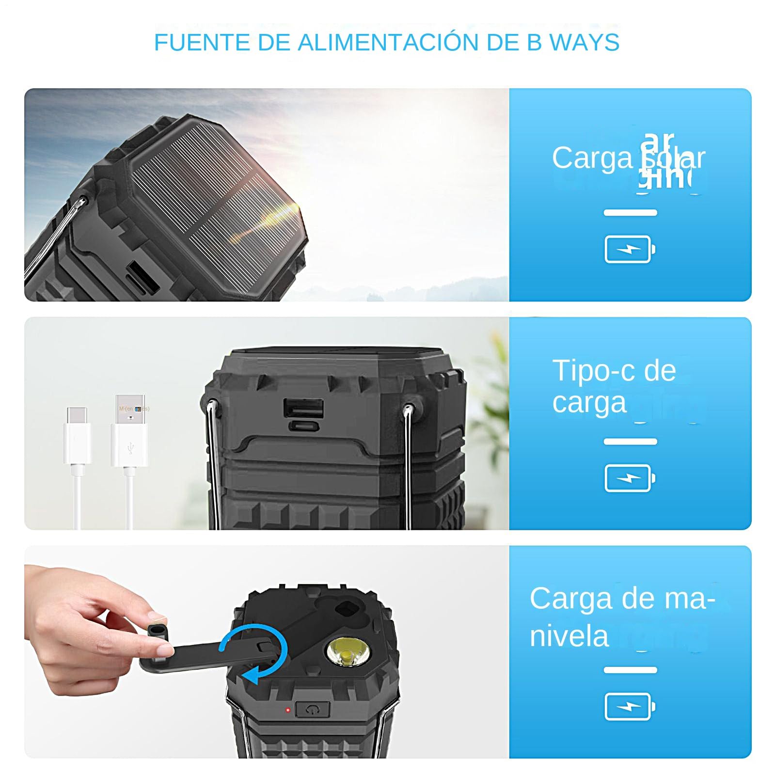 Linterna Para Camping | Linterna Solar Impermeable Para Exteriores | Linterna Recargable Impermeable 3000Mah Portátil Para Senderismo Camping Viajes