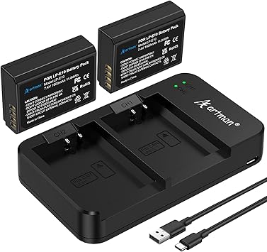 Artman LP-E10 Battery 2-Pack 1600mAh and Rapid Dual LP E10 Battery Charger for Canon EOS Rebel T7 T6 T5 T3 T100, Kiss X50 X70 X80 X90, EOS 1100D 1200D 1300D 1500D 2000D 3000D 4000D Digital Cameras