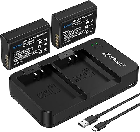 Artman LP-E10 Battery Pack: 1600mAh Dual Charger for Canon Cameras