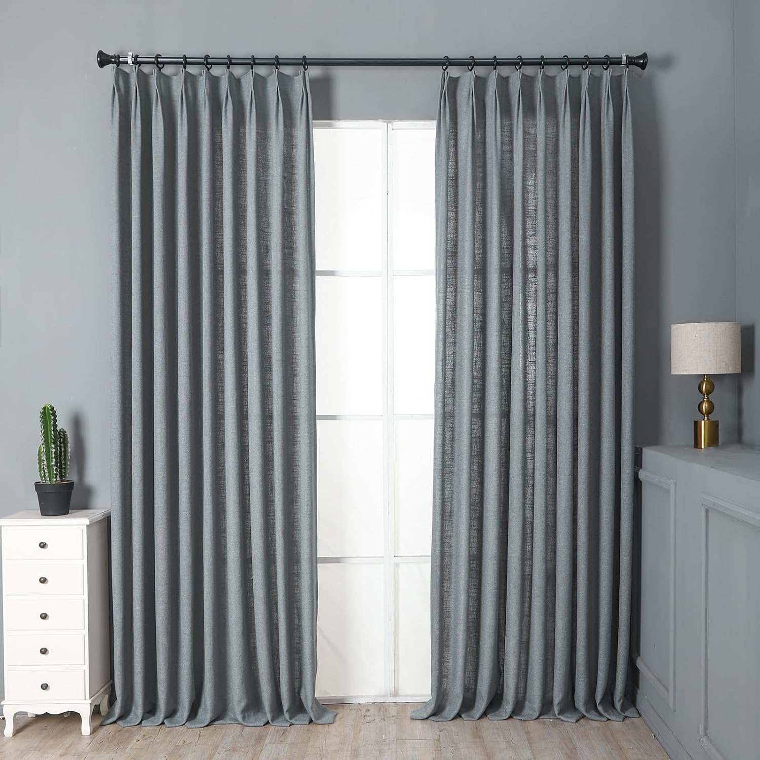 Colitas Pinch Pleat Curtain, 100 W x 106 L inch Room Darkening Cotton Linen Curtain Drape Panel for Living Room and Silding Door (1 Panel, Grey)