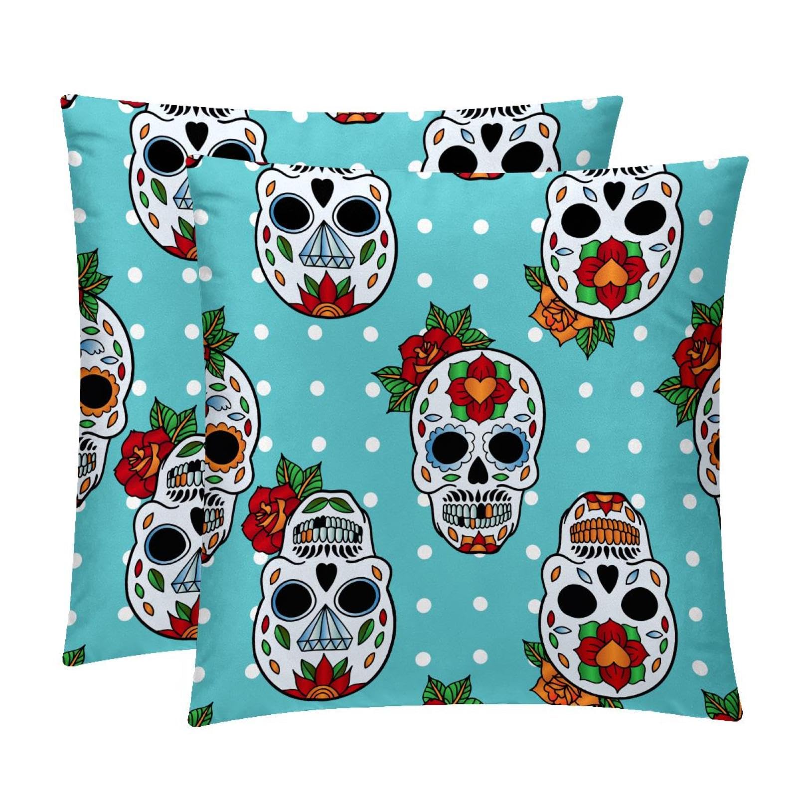 TDGKPZ Blue Skull Polka Dot Throw Pillow Covers 2 Pack Pillowcases Soft Cozy Pillow Cases For Couch Bed Sofa 45x45cm