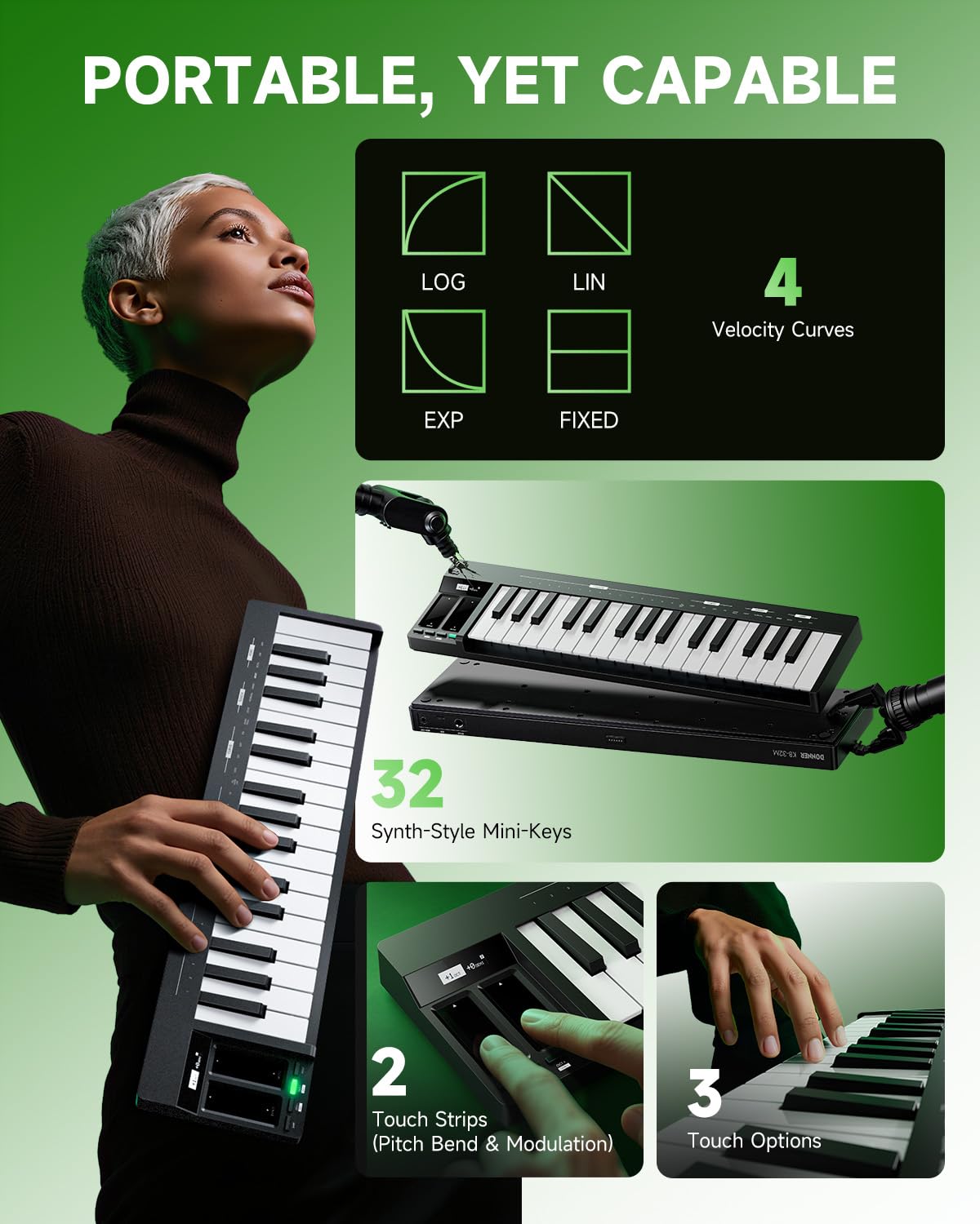 DONNER Mini clavier MIDI 32 touches KB-32M