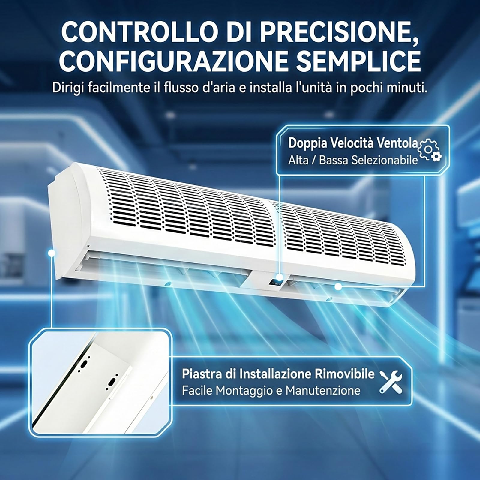 Barriera d'Aria, Cortina d'Aria Commerciale a Parete, Alta Velocità a 2 Velocità, Basso Rumore, Risparmio Energetico, per Ingresso, Negozio e Ristorante