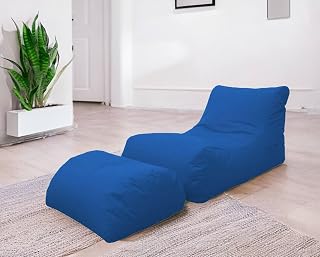 Chaise Longue de salón Moderno, Made in Italy, Sillón con reposapiés de Nailon, Puf Acolchado para Dormitorio, 120x80h60 cm, Color Azul