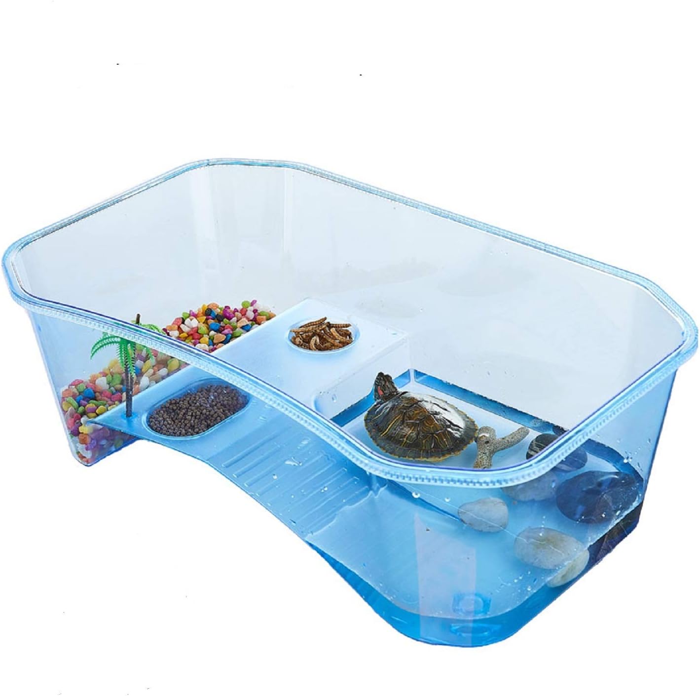 PETLAOO Turtle Tank Aquarium, Turtle Habitat, Reptile Habitat, Turtle basking Platform, Easy to Clean, (Blue) excluding Accessories