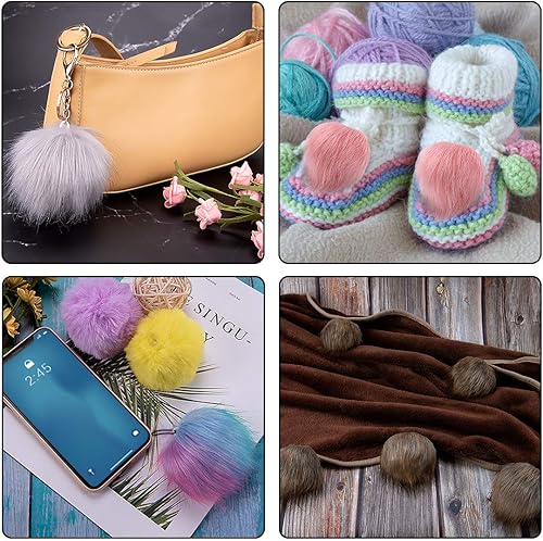 Miniatura 5 de SIQUK 46 pompones de piel sintética con lazo elástico, pompones de piel sintética de zorro para sombreros, zapatos, bufandas, guantes, bolsas,