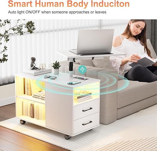 Miniatura 27 de HNEBC Mesita de noche con estación de carga inalámbrica, la mesita de noche LED tiene una estación de trabajo giratoria ajustable, mesita de noche 1