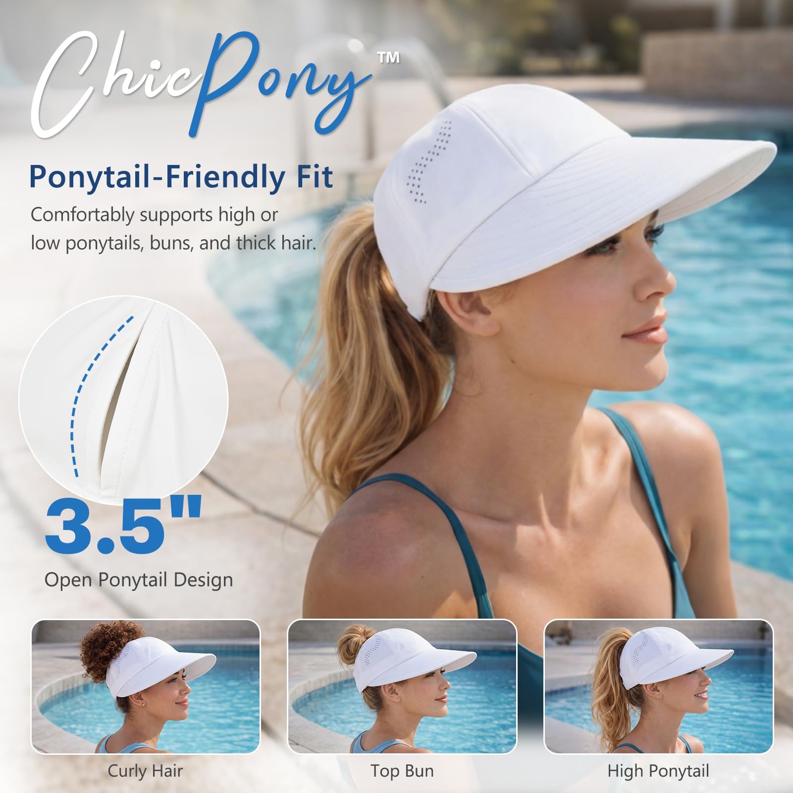 TOP-EX ChicPony™ Chapeau de soleil rafraîchissant pour femme UV 50 à large bord respirant et pliable pour la plage