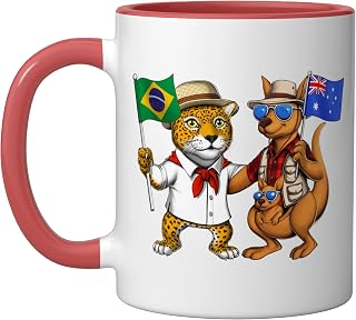 Brazil Australia Roots Brazilian Flag Proud Australian Ceramic Mug, Red/White