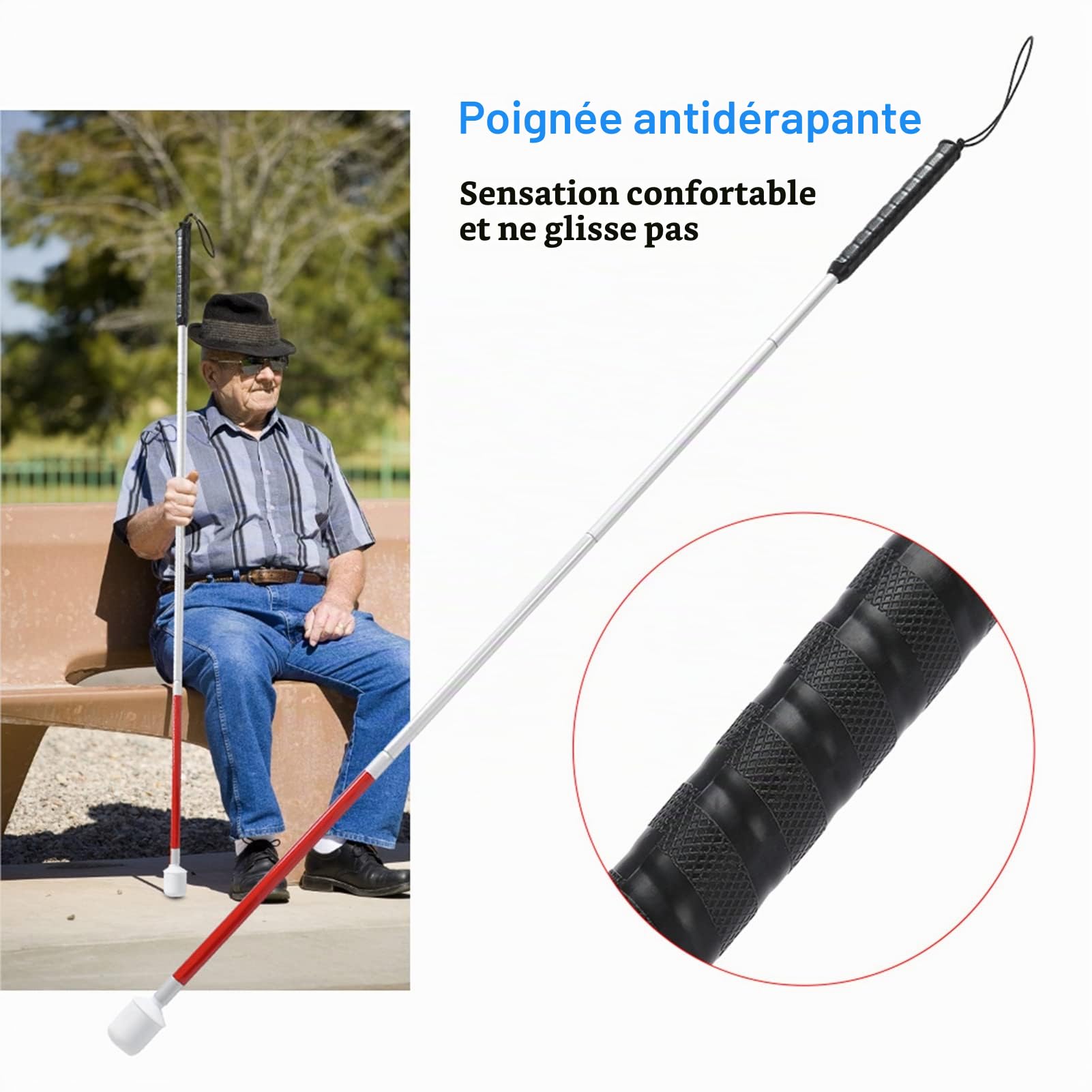 Canne Pliante de 110 cm, béquille de Canne réfléchissante Pliable Guide Anti-Choc Portable bâton de Marche, bâton de Marche pour Aveugle