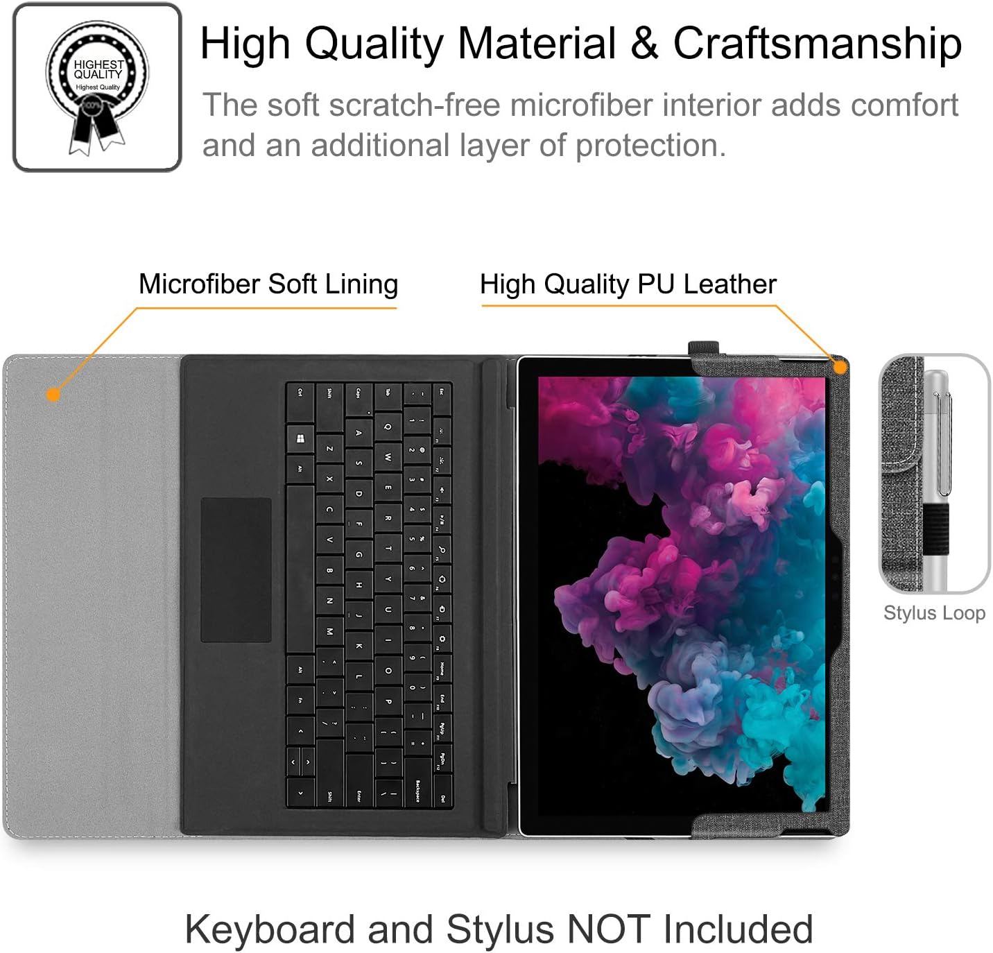 FINTIE Case Compatible with Microsoft Surface Pro 7 Plus/Pro 7 / Pro 6 / Pro 5 / Pro 4 / Pro 3, 12.3-inch Portfolio Business Cover with Pocket, Compatible with Type Cover Keyboard, Gray