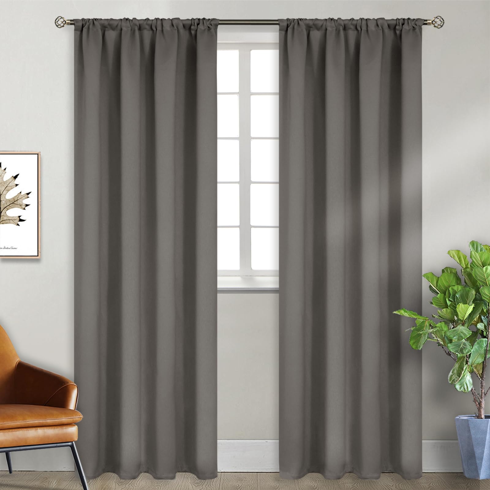 BGment Rod Pocket Blackout Curtains for Bedroom 84 Inches Length - Thermal Insulated Room Darkening Curtain for Living Room, 42 x 84 Inch, 2 Panels, Grey — image 1