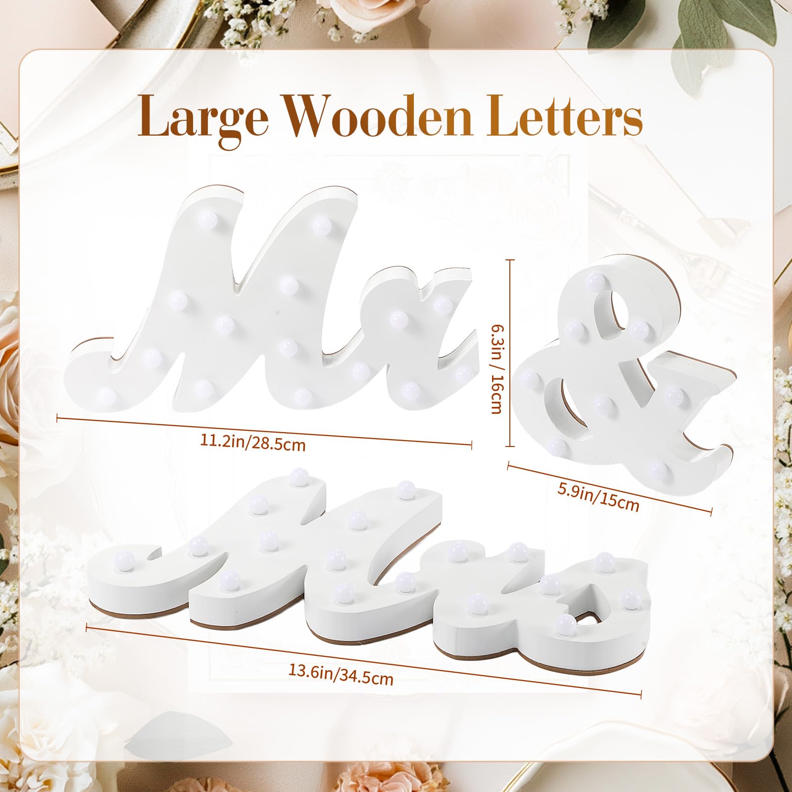Canlierr Rustikales "Mr and Mrs"-Schild für Hochzeitstisch, 78,7 cm, beleuchtet, groß, weiß, "Mr and Mrs", Holzbuchstaben, Miss Dekoration für Jahrestag, Hochzeit und Verlobung, Geschenke für