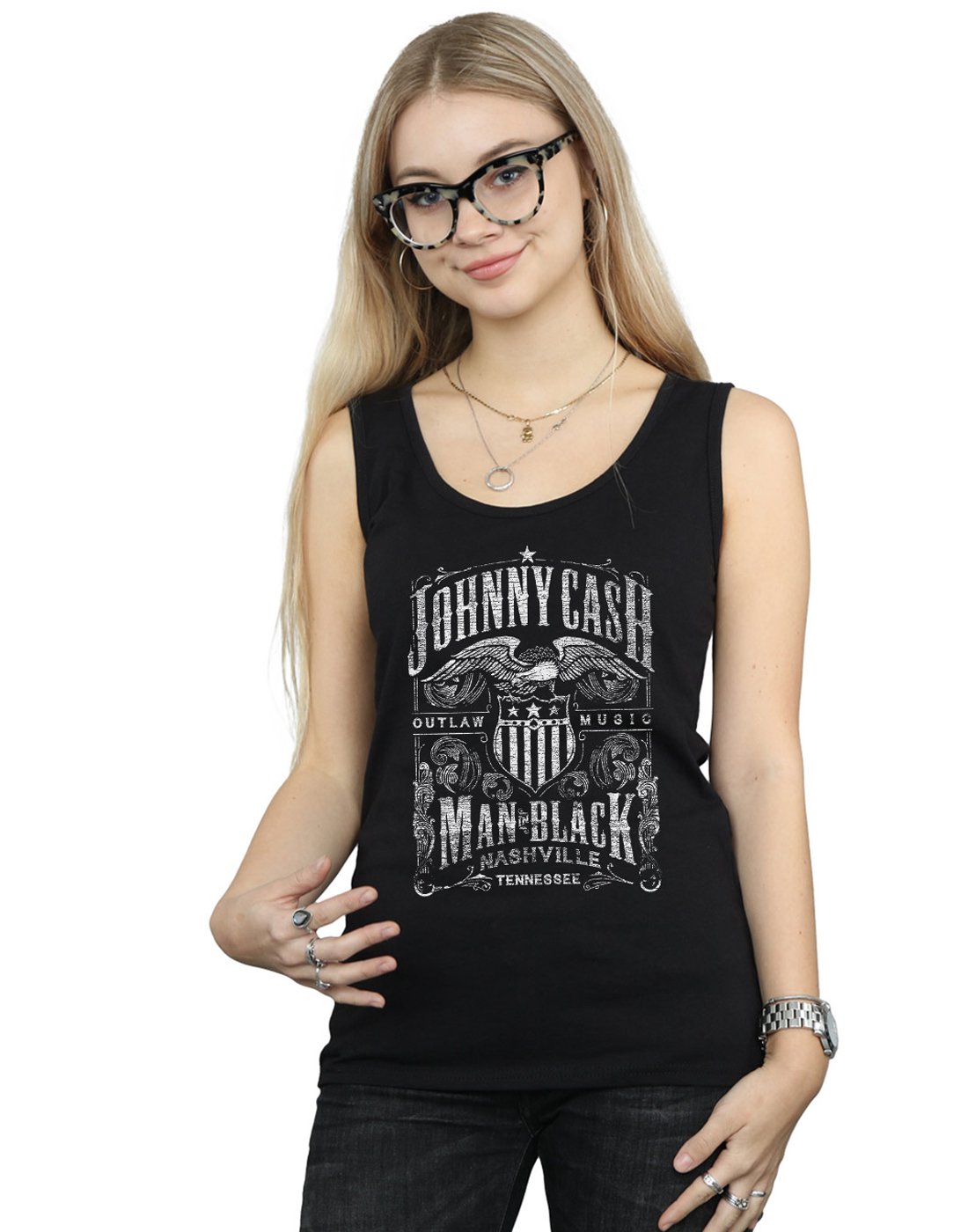 Johnny Cash Women's Nashville Label Vest Black Medium