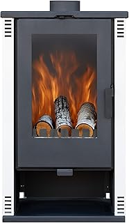 Kaminofen holzofen ALAZ K10M Weiß 10 kW, Kamin Heizofen Dauerbrandofen Holzofen, Кaminholz Hüttenofen, Кaminfeuer, Briketts Kamin, Fireplace Wood