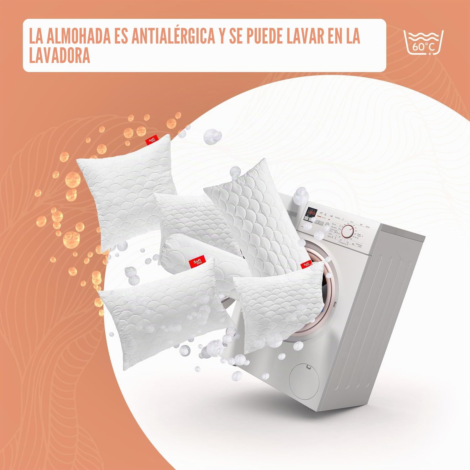 Almohada Acolchada Premium - Antialergénica - Antiácaros - Sin olores - Se Puede Utilizar Inmediatamente - Dureza Ajustada (Juego de 2 Almohadas 50x60 cm)