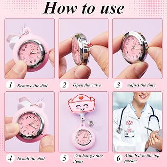 Dansydaisy 3 Set Clip on Nurse Watches Portable Woman Pocket Watch with Fob Badge Watch Glow in The Dark Second Hand Nursing Pocket Badge Gifts for Employee Nurses, Doctors