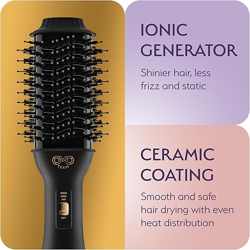 Miniatura 6 de Cepillo secador de pelo profesional, secador y voluminizador de oro negro, cepillo de aire caliente para mujeres, forma ovalada de 2.362 in