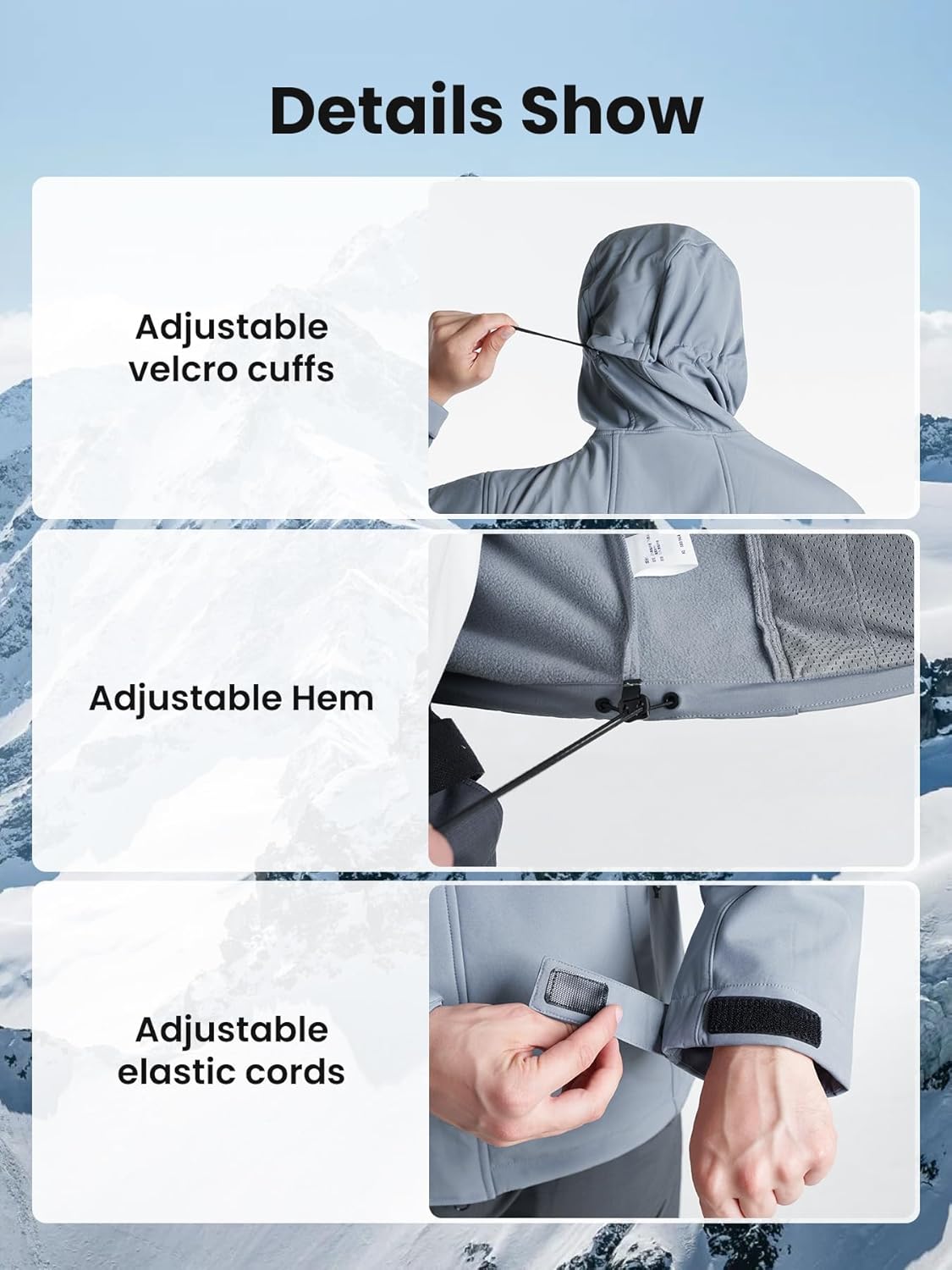 Flyplus Men's Tactical Fleece Lined Jacket Hooded Waterproof Ski Jacket 6 Pockets Windproof Windbreaker Outdoor Coats - Image 5