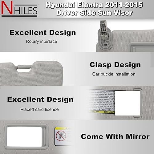 Miniatura 3 de Reemplazo del parasol del lado izquierdo del conductor y del pasajero derecho compatible con Hyundai Elantra 2011 2012 2013 2014 2015 Reemplazo #