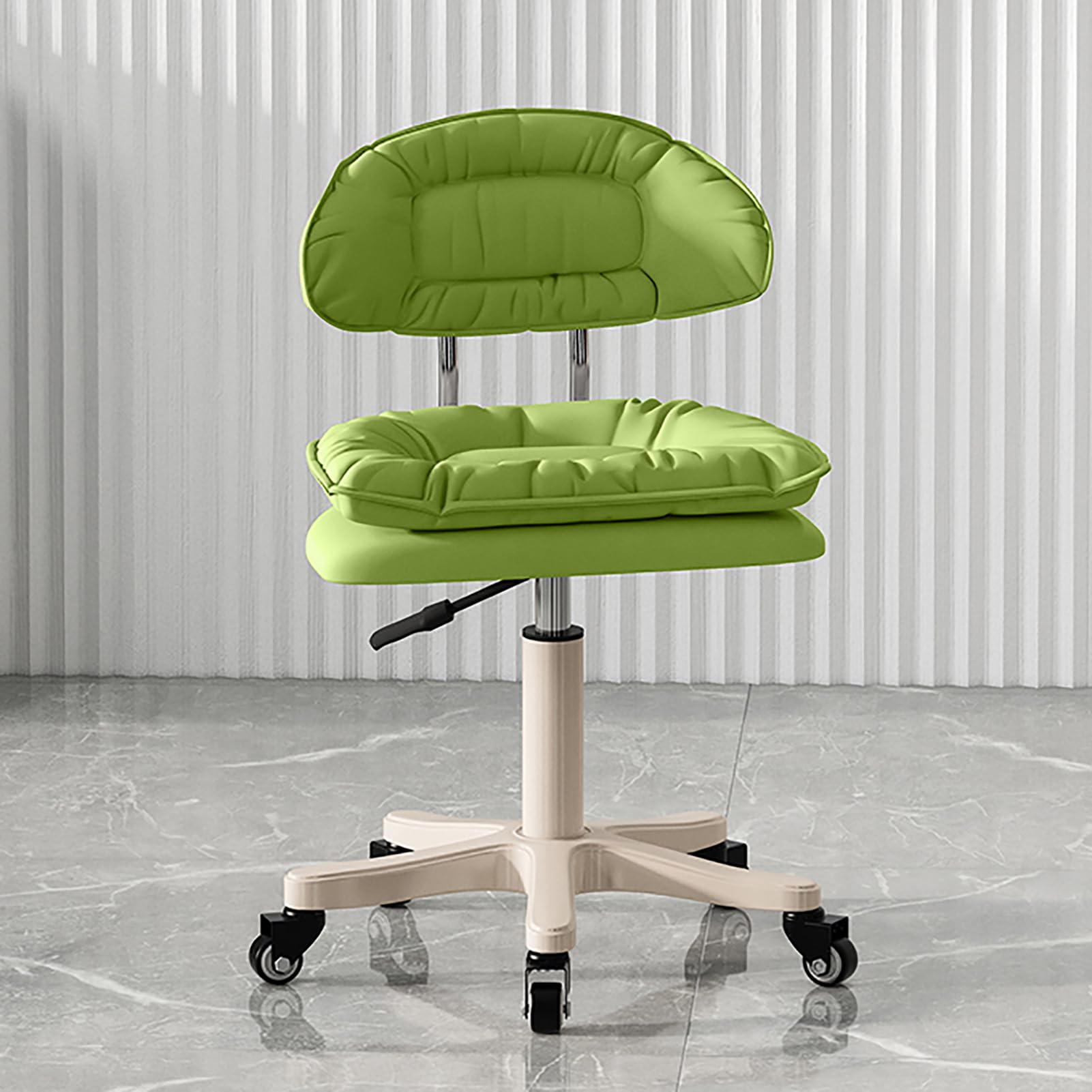 Tabouret à roulettes réglable en cuir synthétique résistant avec dossier