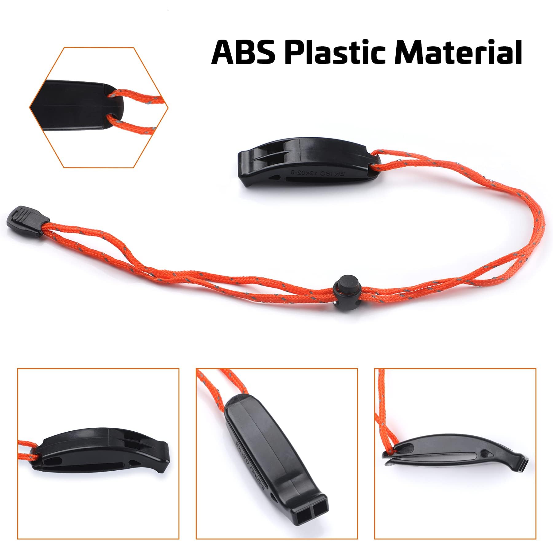JULBEAR 6 silbatos de supervivencia de seguridad con cordón reflectante ajustable silbato de plástico de emergencia