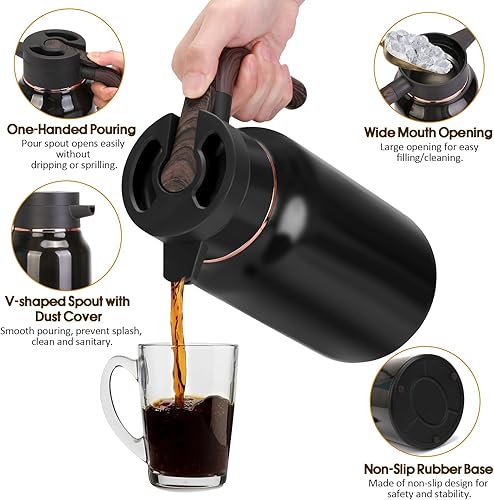 Miniatura 6 de Jarra térmica de café de 68 onzas, jarras de acero inoxidable para líquidos calientes las 24 horas, jarras de café aisladas para mantener el café