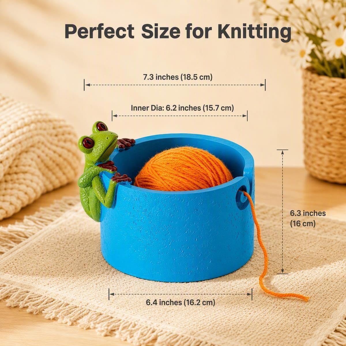 dgudgu Froschgarnschale zum Häkeln, niedliche Häkelschalen für Garnhalter, Schüssel, orangefarbene Häkelschale, Premium-Häkelschale für Garn mit süßem grünem Froschdekor, ideale Strickschale zur
