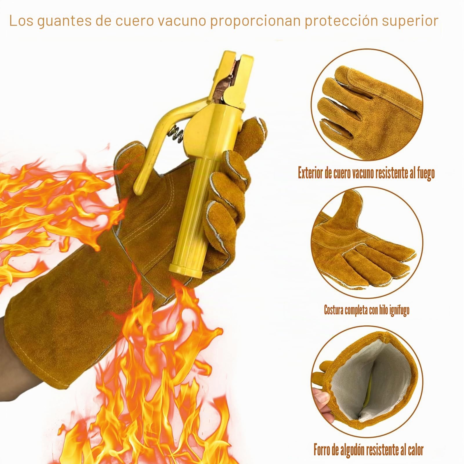 Guantes para chimenea, resistentes al fuego, para barbacoa, para hombre, de piel y soldador, resistentes al calor (marrón),GS00078